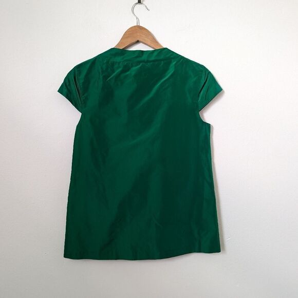 Kate Spade emerald pine green silk Mariel cut out bow v-neck cap sleeve blouse - Picture 5 of 6